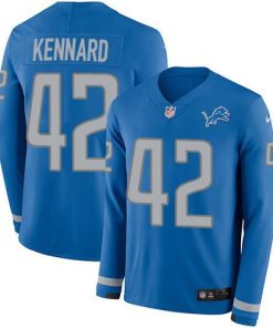 Nike Detroit Lions #42 Devon Kennard Blue Team Color Stitched NFL Limited Therma Long Sleeve Jersey
