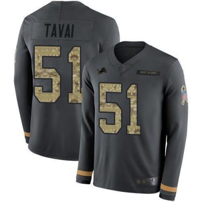 Nike Detroit Lions #51 Jahlani Tavai Anthracite Salute to Service Stitched NFL Limited Therma Long Sleeve Jersey