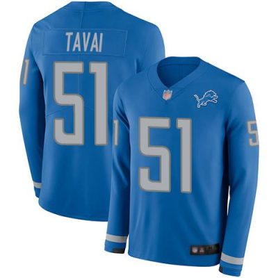 Nike Detroit Lions #51 Jahlani Tavai Blue Team Color Stitched NFL Limited Therma Long Sleeve Jersey