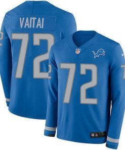 Nike Detroit Lions #72 Halapoulivaati Vaitai Blue Team Color Stitched NFL Limited Therma Long Sleeve Jersey