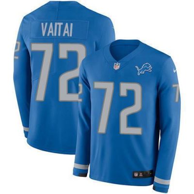 Nike Detroit Lions #72 Halapoulivaati Vaitai Blue Team Color Stitched NFL Limited Therma Long Sleeve Jersey