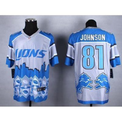 Nike Detroit Lions #81 Calvin Johnson Blue Stitched NFL Elite Noble Fashion Jersey