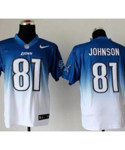 Nike Detroit Lions #81 Calvin Johnson Blue/White Stitched NFL Elite Fadeaway Fashion Jersey