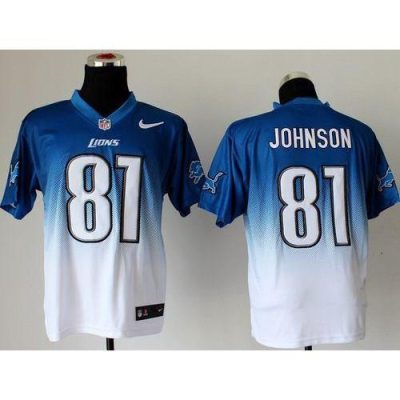 Nike Detroit Lions #81 Calvin Johnson Blue/White Stitched NFL Elite Fadeaway Fashion Jersey
