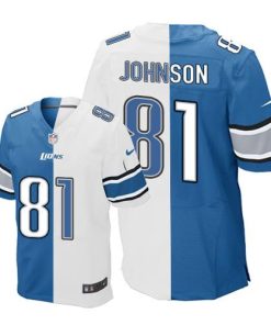 Nike Detroit Lions #81 Calvin Johnson Blue/White Stitched NFL Elite Split Jersey