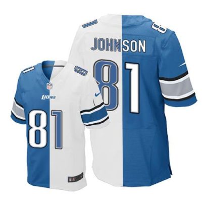 Nike Detroit Lions #81 Calvin Johnson Blue/White Stitched NFL Elite Split Jersey