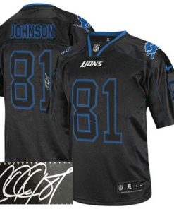 Nike Detroit Lions #81 Calvin Johnson Lights Out Black Stitched NFL Elite Autographed Jersey