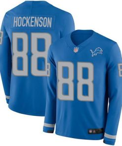 Nike Detroit Lions #88 T.J. Hockenson Blue Team Color Stitched NFL Limited Therma Long Sleeve Jersey