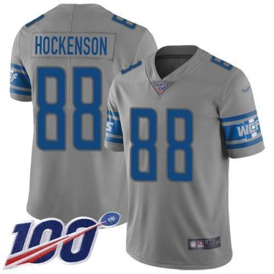Nike Detroit Lions #88 T.J. Hockenson Gray Stitched NFL Limited Inverted Legend 100th Season Jersey