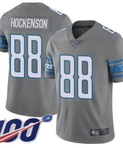 Nike Detroit Lions #88 T.J. Hockenson Gray Stitched NFL Limited Rush 100th Season Jersey