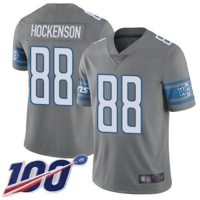 Nike Detroit Lions #88 T.J. Hockenson Gray Stitched NFL Limited Rush 100th Season Jersey