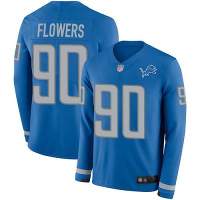 Nike Detroit Lions #90 Trey Flowers Blue Team Color Stitched NFL Limited Therma Long Sleeve Jersey