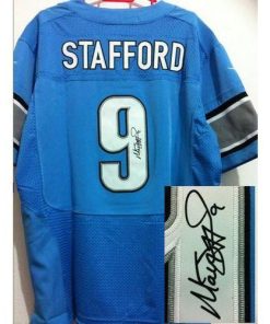 Nike Detroit Lions #9 Matthew Stafford Blue Team Color Stitched NFL Elite Autographed Jersey