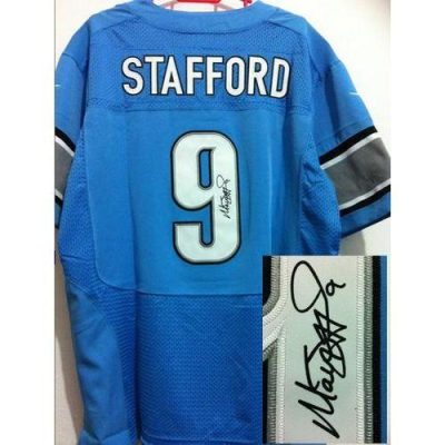 Nike Detroit Lions #9 Matthew Stafford Blue Team Color Stitched NFL Elite Autographed Jersey