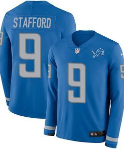 Nike Detroit Lions #9 Matthew Stafford Blue Team Color Stitched NFL Limited Therma Long Sleeve Jersey