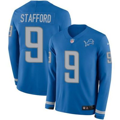 Nike Detroit Lions #9 Matthew Stafford Blue Team Color Stitched NFL Limited Therma Long Sleeve Jersey