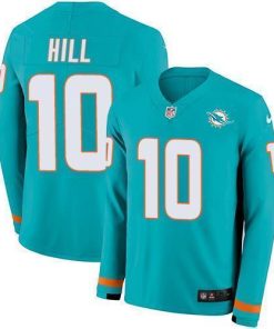 Nike Dolphins #10 Tyreek Hill Aqua Green Team Color Stitched NFL Limited Therma Long Sleeve Jersey