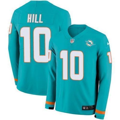 Nike Dolphins #10 Tyreek Hill Aqua Green Team Color Stitched NFL Limited Therma Long Sleeve Jersey