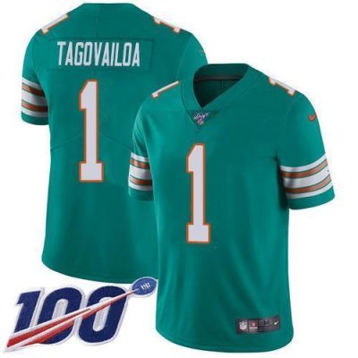 Nike Dolphins #1 Tua Tagovailoa Aqua Green Alternate Stitched NFL 100th Season Vapor Untouchable Limited Jersey