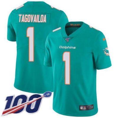 Nike Dolphins #1 Tua Tagovailoa Aqua Green Team Color Stitched NFL 100th Season Vapor Untouchable Limited Jersey