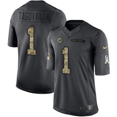 Nike Dolphins #1 Tua Tagovailoa Black Stitched NFL Limited 2016 Salute To Service Jersey