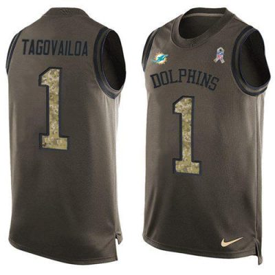 Nike Dolphins #1 Tua Tagovailoa Green Stitched NFL Limited Salute To Service Tank Top Jersey