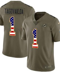 Nike Dolphins #1 Tua Tagovailoa Olive/USA Flag Stitched NFL Limited 2017 Salute To Service Jersey