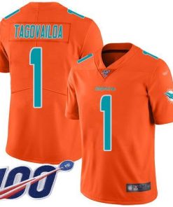 Nike Dolphins #1 Tua Tagovailoa Orange Stitched NFL Limited Inverted Legend 100th Season Jersey