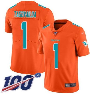 Nike Dolphins #1 Tua Tagovailoa Orange Stitched NFL Limited Inverted Legend 100th Season Jersey
