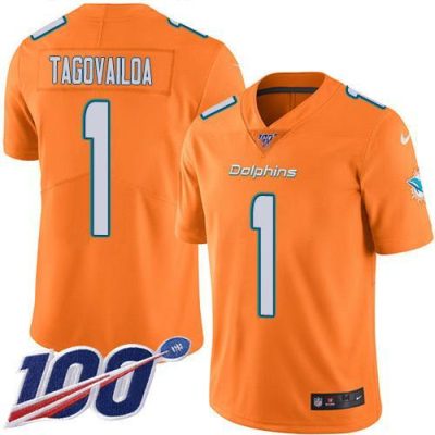 Nike Dolphins #1 Tua Tagovailoa Orange Stitched NFL Limited Rush 100th Season Jersey