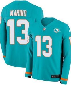 Nike Dolphins #13 Dan Marino Aqua Green Team Color Stitched NFL Limited Therma Long Sleeve Jersey
