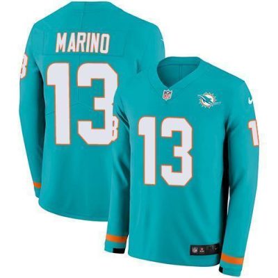 Nike Dolphins #13 Dan Marino Aqua Green Team Color Stitched NFL Limited Therma Long Sleeve Jersey