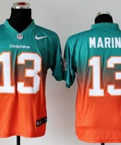 Nike Dolphins #13 Dan Marino Aqua Green/Orange Stitched NFL Elite Fadeaway Fashion Jersey