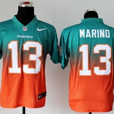 Nike Dolphins #13 Dan Marino Aqua Green/Orange Stitched NFL Elite Fadeaway Fashion Jersey