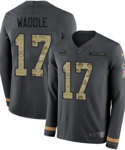 Nike Dolphins #17 Jaylen Waddle Anthracite Salute To Service Stitched NFL Limited Therma Long Sleeve Jersey