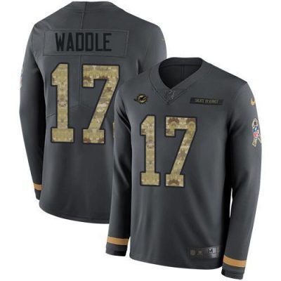 Nike Dolphins #17 Jaylen Waddle Anthracite Salute To Service Stitched NFL Limited Therma Long Sleeve Jersey