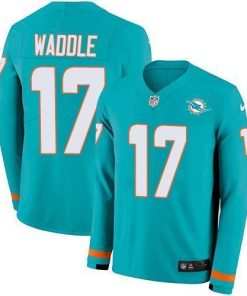 Nike Dolphins #17 Jaylen Waddle Aqua Green Team Color Stitched NFL Limited Therma Long Sleeve Jersey