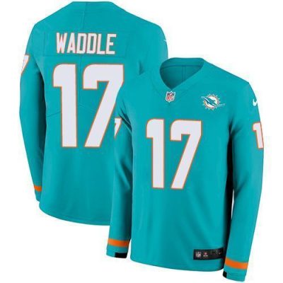 Nike Dolphins #17 Jaylen Waddle Aqua Green Team Color Stitched NFL Limited Therma Long Sleeve Jersey