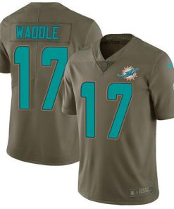 Nike Dolphins #17 Jaylen Waddle Olive Stitched NFL Limited 2017 Salute To Service Jersey