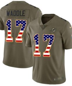 Nike Dolphins #17 Jaylen Waddle Olive/USA Flag Stitched NFL Limited 2017 Salute To Service Jersey
