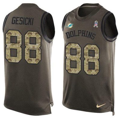 Nike Dolphins #88 Mike Gesicki Green Stitched NFL Limited Salute To Service Tank Top Jersey