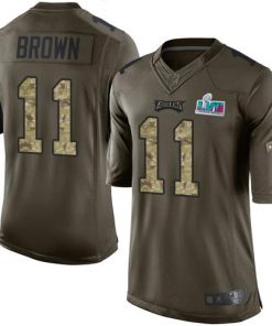 Philadelphia Eagles #11 A.J. Brown Green Super Bowl LVII Patch Stitched NFL Limited 2015 Salute To Service Jersey