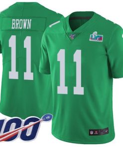 Philadelphia Eagles #11 A.J. Brown Green Super Bowl LVII Patch Stitched NFL Limited Rush 100th Season Jersey