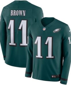 Philadelphia Eagles #11 A.J. Brown Green Team Color Stitched NFL Limited Therma Long Sleeve Jersey
