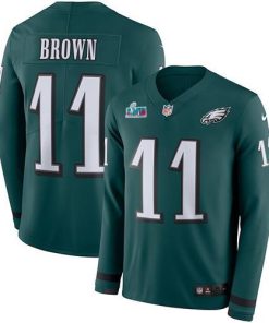 Philadelphia Eagles #11 A.J. Brown Green Team Color Super Bowl LVII Patch Stitched NFL Limited Therma Long Sleeve Jersey
