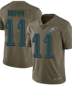 Philadelphia Eagles #11 A.J. Brown Olive Stitched NFL Limited 2017 Salute To Service Jersey