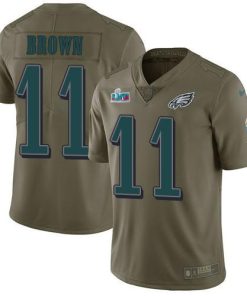 Philadelphia Eagles #11 A.J. Brown Olive Super Bowl LVII Patch Stitched NFL Limited 2017 Salute To Service Jersey