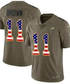 Philadelphia Eagles #11 A.J. Brown Olive/USA Flag Stitched NFL Limited 2017 Salute To Service Jersey