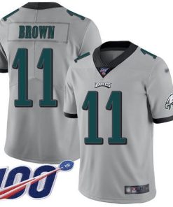 Philadelphia Eagles #11 A.J. Brown Silver Stitched NFL Limited Inverted Legend 100th Season Jersey