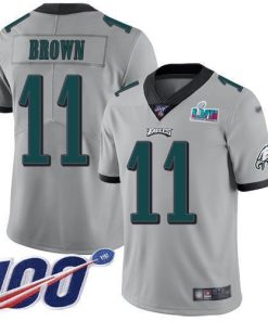 Philadelphia Eagles #11 A.J. Brown Silver Super Bowl LVII Patch Stitched NFL Limited Inverted Legend 100th Season Jersey